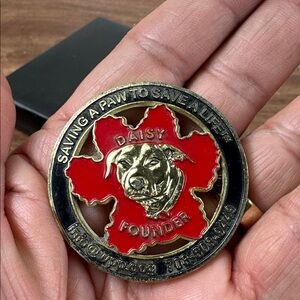 Challenge Coin Red,black  and Gold,saving a paw to save life.